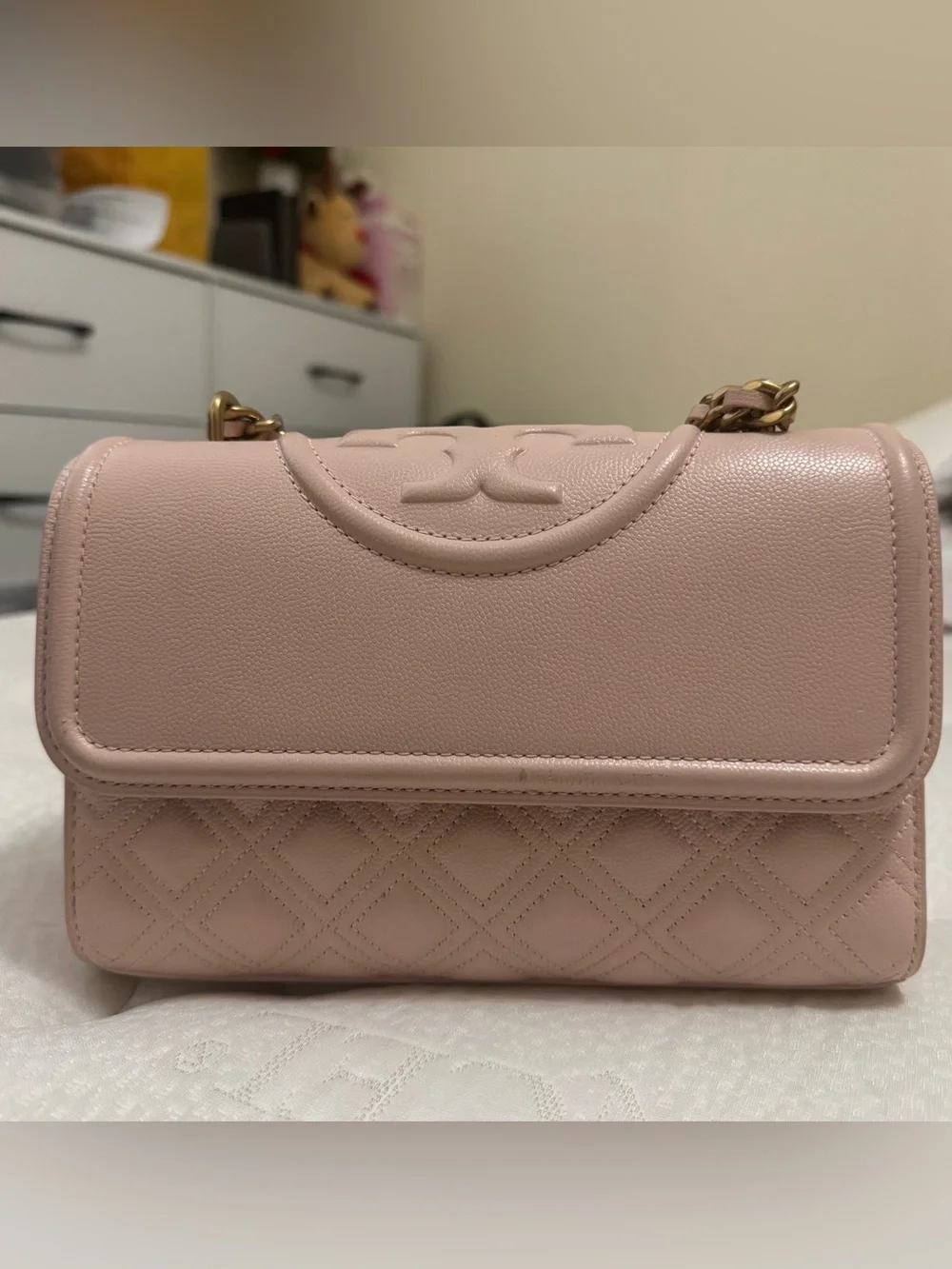 TORY BURCH Blush Fleming Soft Grain Small Convertible Shoulder Bag